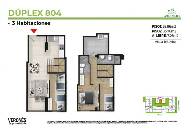 Plano del modelo C-804 del proyecto Residencial Green Life Etapa 2 en Chorrillos