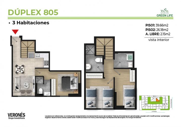 Plano del modelo C-805 del proyecto Residencial Green Life Etapa 2 en Chorrillos