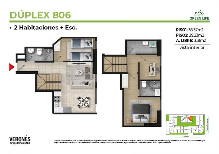 Plano del modelo C-806 del proyecto Residencial Green Life Etapa 2 en Chorrillos