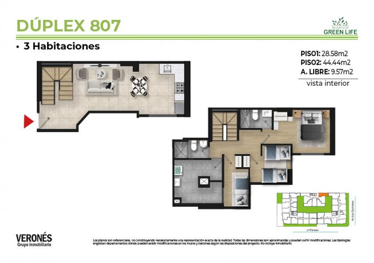 Plano del modelo C-807 del proyecto Residencial Green Life Etapa 2 en Chorrillos