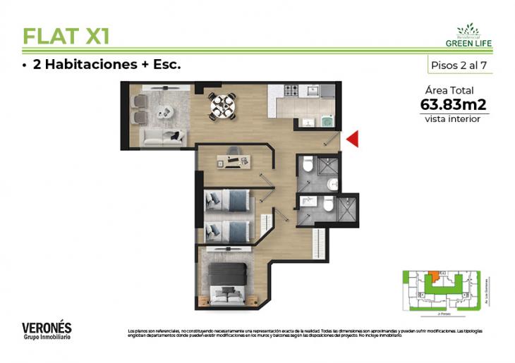 Plano del modelo C-501 del proyecto Residencial Green Life Etapa 2 en Chorrillos