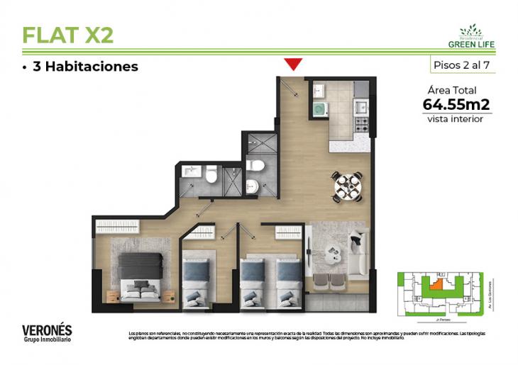 Plano del modelo C-702 del proyecto Residencial Green Life Etapa 2 en Chorrillos