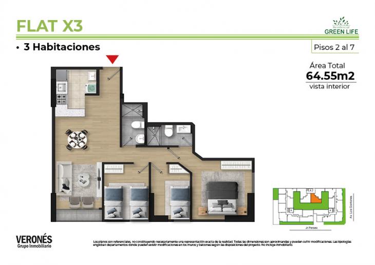 Plano del modelo C-03 del proyecto Residencial Green Life Etapa 2 en Chorrillos