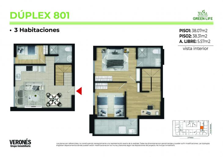 Plano del modelo B-801 del proyecto Residencial Green Life Etapa 2 en Chorrillos