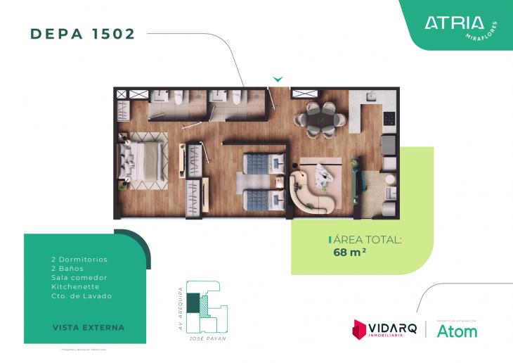 Plano del modelo X1502 del proyecto Atria en Miraflores