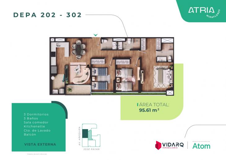Plano del modelo X202 del proyecto Atria en Miraflores