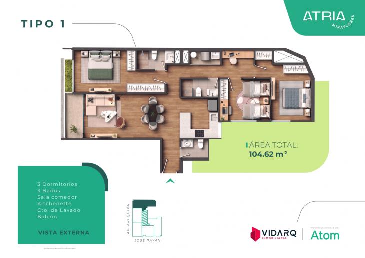 Plano del modelo XA01 del proyecto Atria en Miraflores