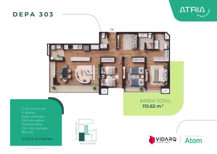 Plano del modelo X303 del proyecto Atria en Miraflores