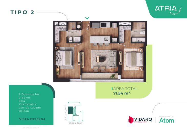 Plano del modelo XA02 del proyecto Atria en Miraflores