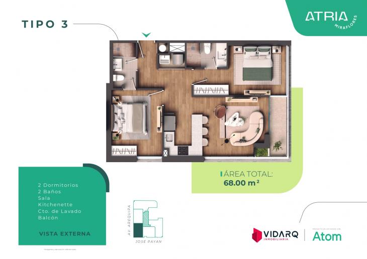 Plano del modelo XA03 del proyecto Atria en Miraflores