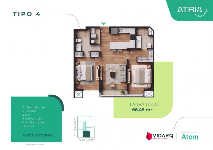 Plano del modelo XA04 del proyecto Atria en Miraflores