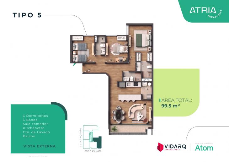 Plano del modelo XA05 del proyecto Atria en Miraflores