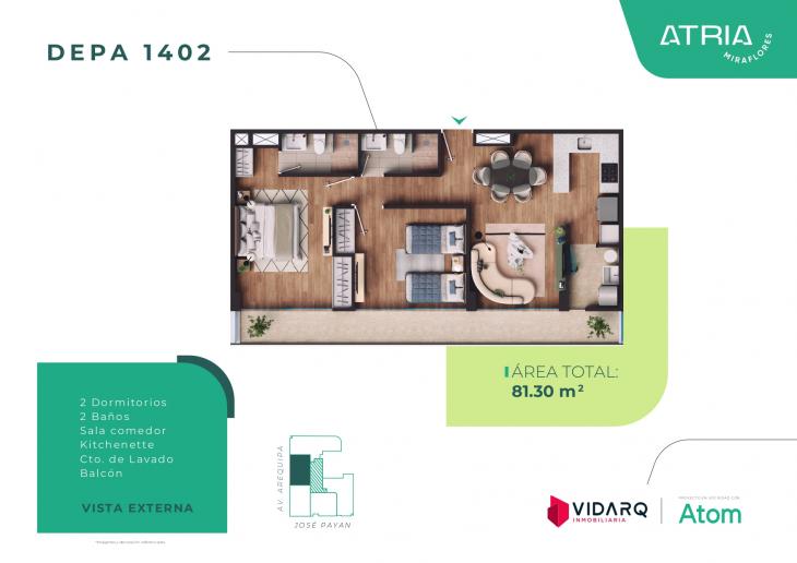 Plano del modelo X1402 del proyecto Atria en Miraflores