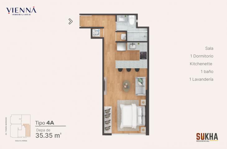 Plano del modelo 4A del proyecto Residencial Sukha en Surquillo
