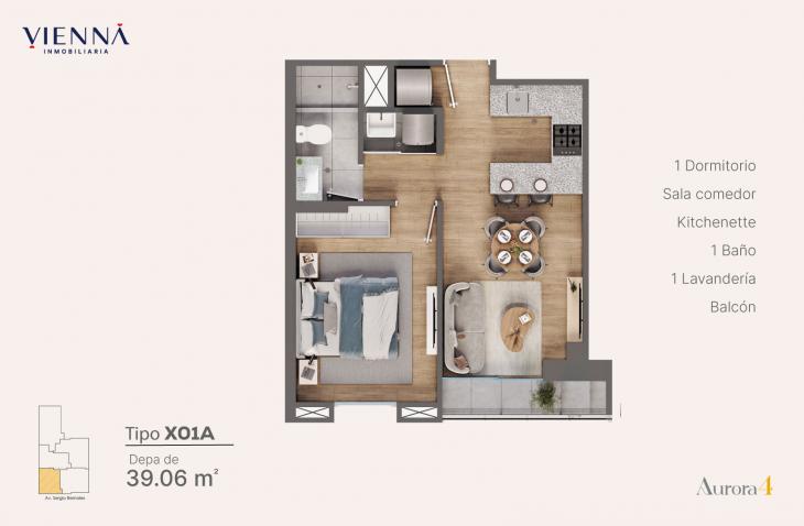 Plano del modelo Tipo X01A del proyecto Aurora 4 en Surquillo