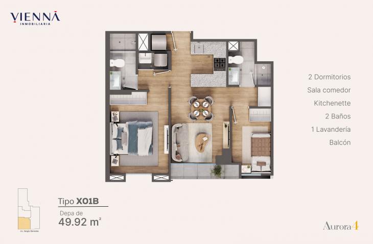 Plano del modelo Tipo X01B del proyecto Aurora 4 en Surquillo