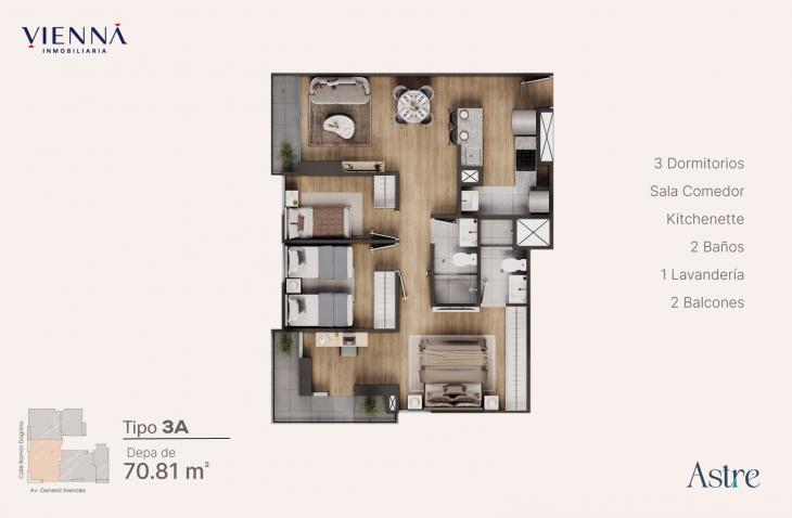 Plano del modelo 3A del proyecto Astre en Jesus Maria