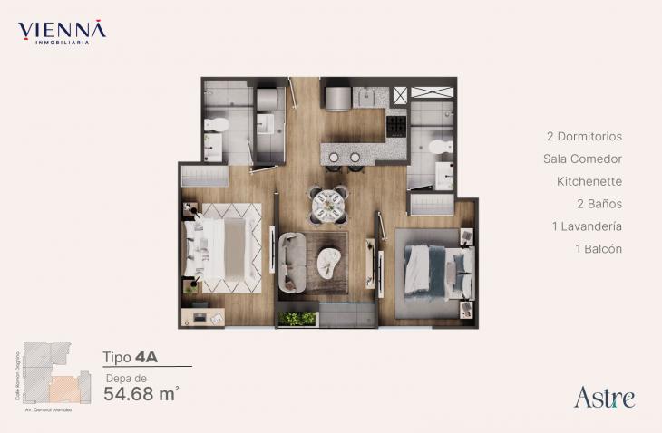 Plano del modelo 4A del proyecto Astre en Jesus Maria