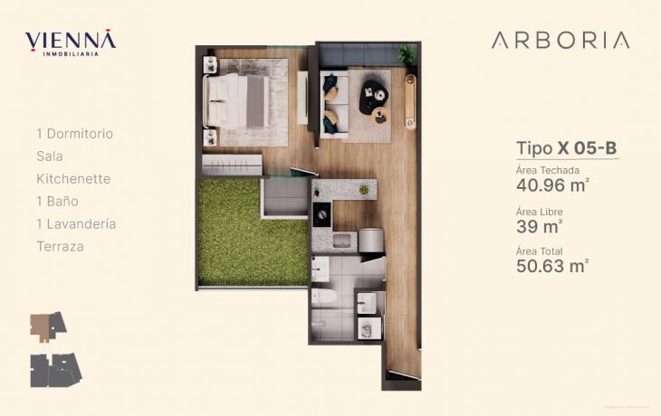 Plano del modelo X05-B del proyecto Arboria en Surquillo