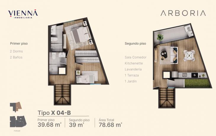Plano del modelo X04-B del proyecto Arboria en Surquillo