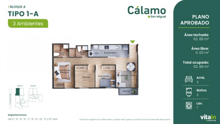 Plano del modelo Tipo 1 - A del proyecto Edificio Cálamo en San Miguel