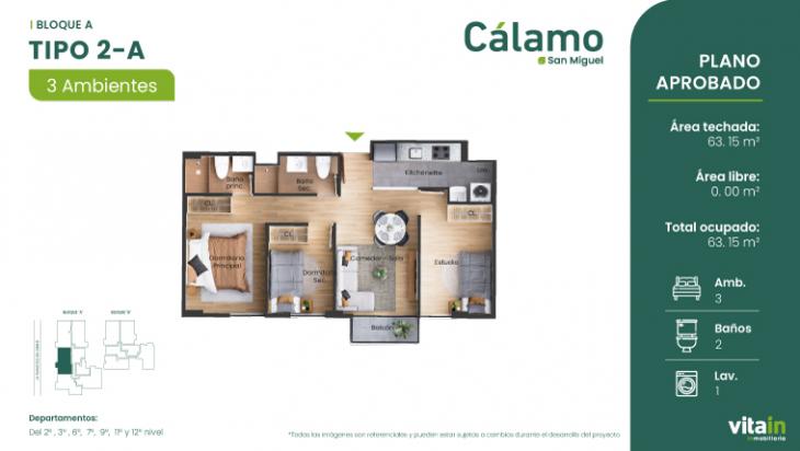 Plano del modelo Tipo 2 - A del proyecto Edificio Cálamo en San Miguel
