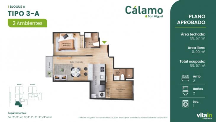 Plano del modelo Tipo 3 - A del proyecto Edificio Cálamo en San Miguel