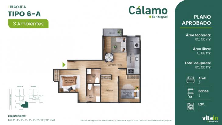 Plano del modelo Tipo 6 - A del proyecto Edificio Cálamo en San Miguel
