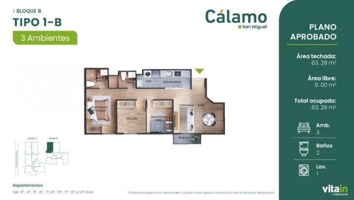 Plano del modelo Tipo 1 - B del proyecto Edificio Cálamo en San Miguel