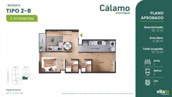 Plano del modelo Tipo 2 - B del proyecto Edificio Cálamo en San Miguel