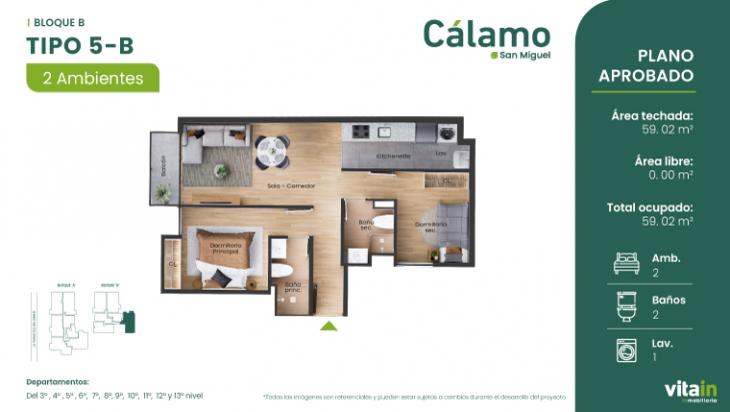 Plano del modelo Tipo 5 - B del proyecto Edificio Cálamo en San Miguel