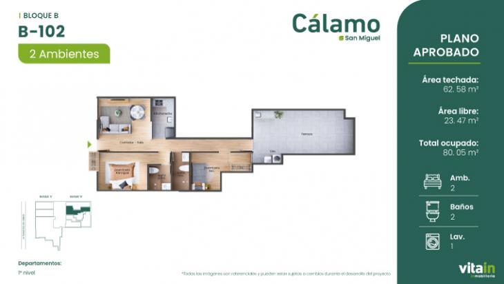 Plano del modelo Tipo Único del proyecto Edificio Cálamo en San Miguel