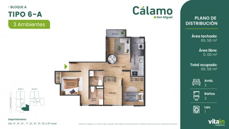 Plano del modelo Tipo 6 - A del proyecto Edificio Cálamo en San Miguel