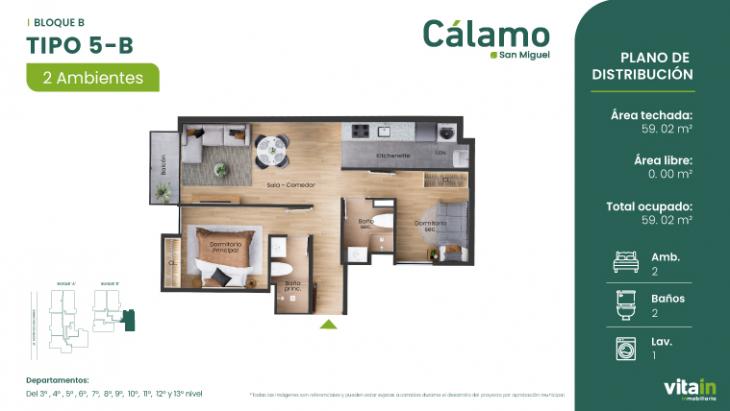 Plano del modelo Tipo 5 - B del proyecto Edificio Cálamo en San Miguel