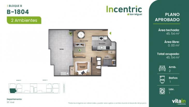 Plano del modelo Tipo Único del proyecto Edificio Incentric en San Miguel