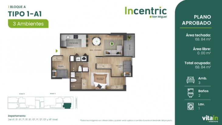 Plano del modelo Tipo 1 - A1 del proyecto Edificio Incentric en San Miguel