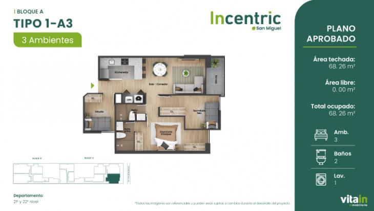 Plano del modelo Tipo 1 - A3 del proyecto Edificio Incentric en San Miguel