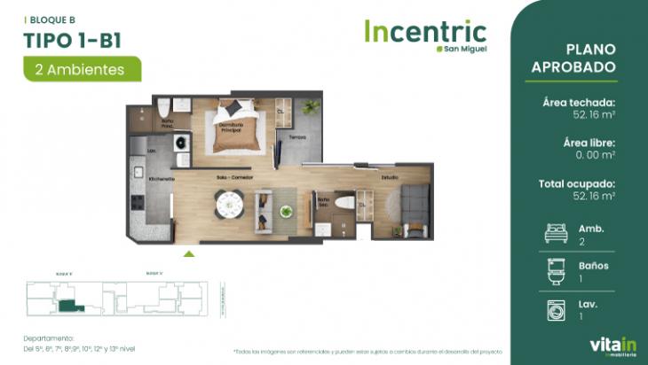 Plano del modelo Tipo 1 - B1 del proyecto Edificio Incentric en San Miguel