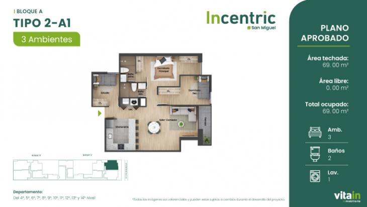 Plano del modelo Tipo 2 - A1 del proyecto Edificio Incentric en San Miguel