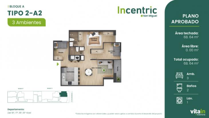 Plano del modelo Tipo 2 - A2 del proyecto Edificio Incentric en San Miguel