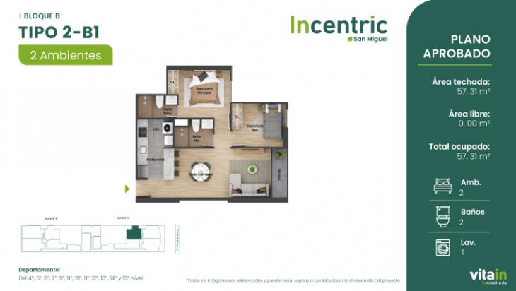 Plano del modelo Tipo 2 - B1 del proyecto Edificio Incentric en San Miguel