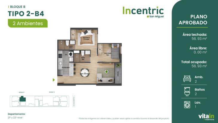 Plano del modelo Tipo 2 - B5 del proyecto Edificio Incentric en San Miguel