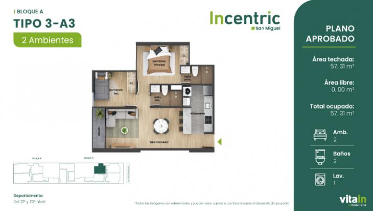 Plano del modelo Tipo 3 - A4 del proyecto Edificio Incentric en San Miguel