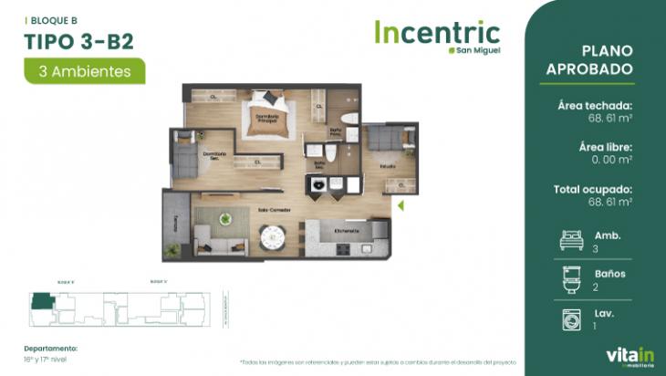 Plano del modelo Tipo 3 - B2 del proyecto Edificio Incentric en San Miguel