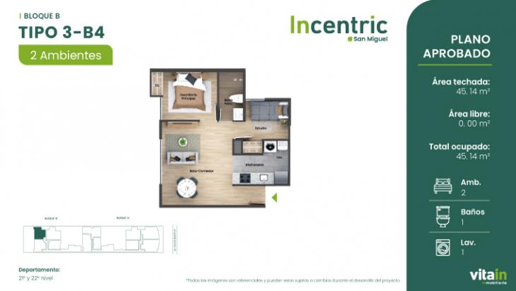 Plano del modelo Tipo 3 - B4 del proyecto Edificio Incentric en San Miguel