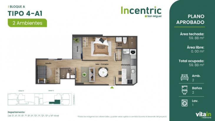 Plano del modelo Tipo 4 - A1 del proyecto Edificio Incentric en San Miguel