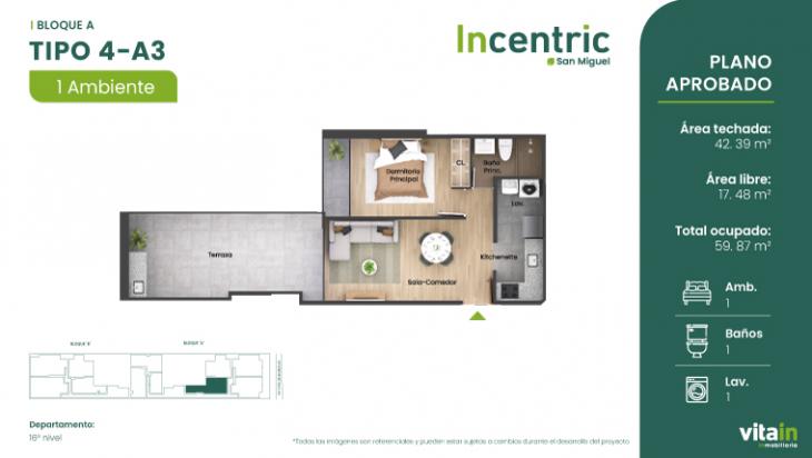 Plano del modelo Tipo 4 - A2 del proyecto Edificio Incentric en San Miguel