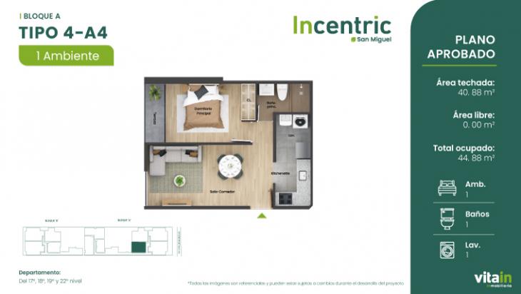 Plano del modelo Tipo 4 - A3 del proyecto Edificio Incentric en San Miguel
