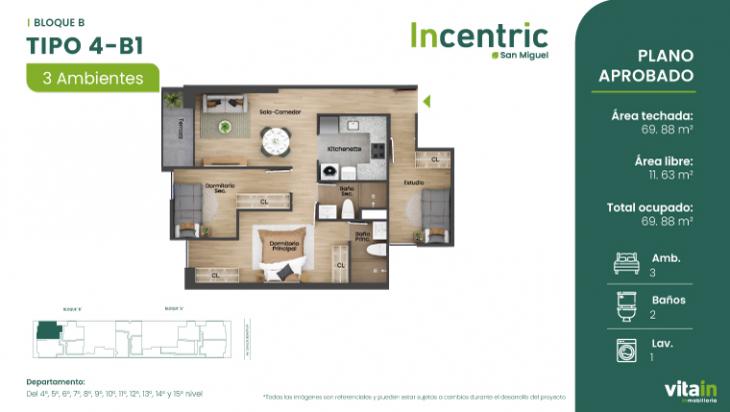 Plano del modelo Tipo 4 - B1 del proyecto Edificio Incentric en San Miguel