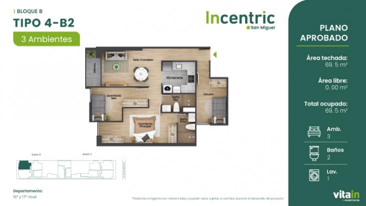 Plano del modelo Tipo 4 - B2 del proyecto Edificio Incentric en San Miguel